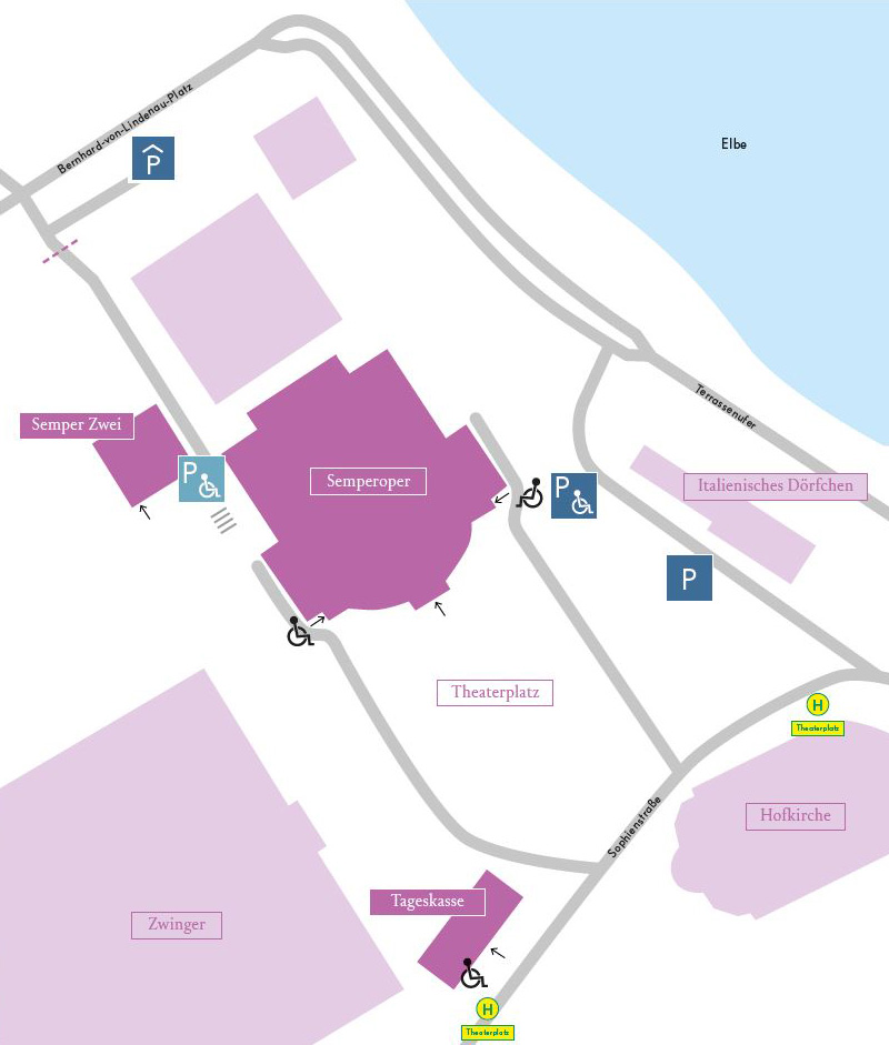 Lageplan Semperoper, Semper Zwei und Tageskasse (Schinkelwache)